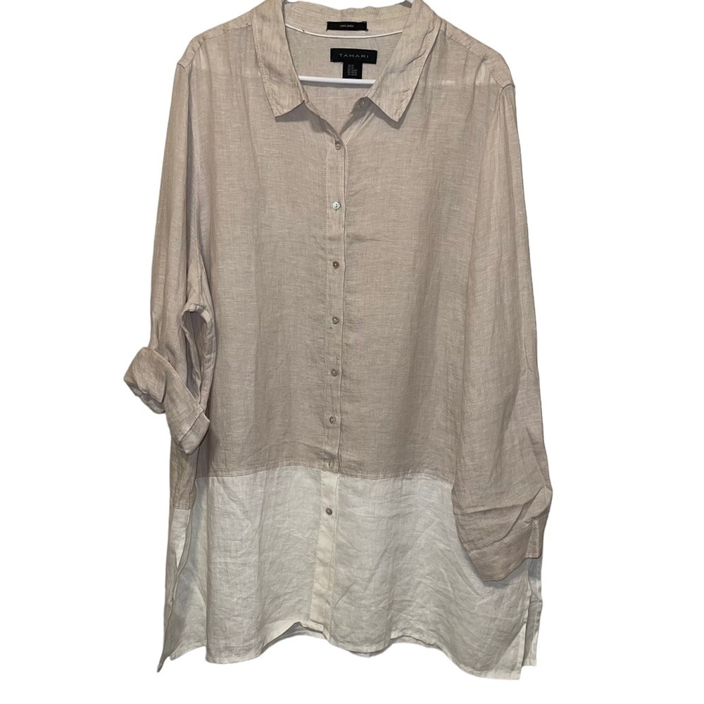 Tahari Women 100% Linen Shirts Size 2X